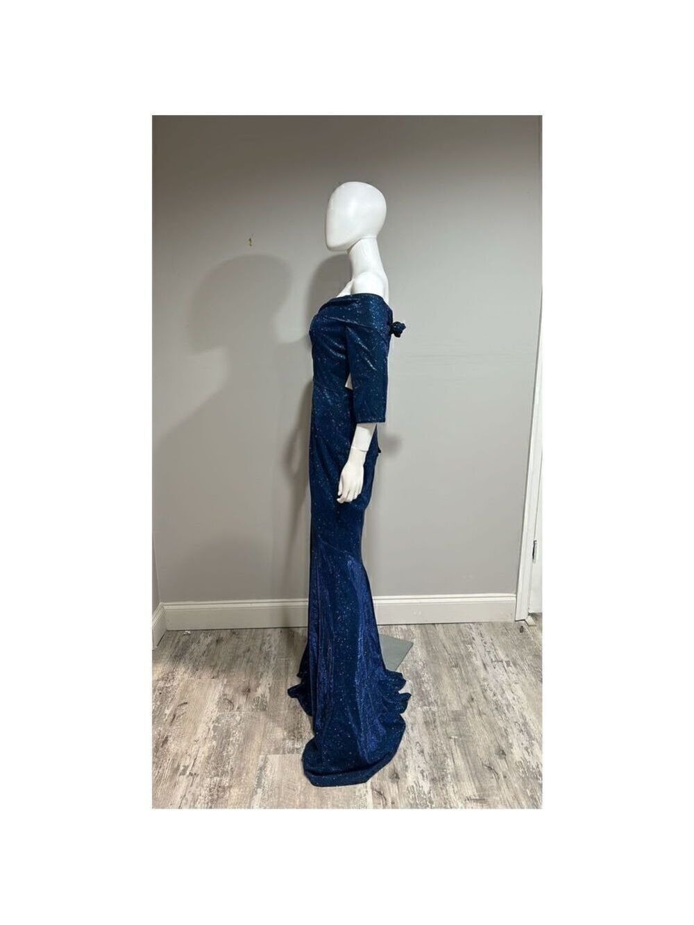 Rene Ruiz Metallic Blue Off the Shoulder Gown Size 10 - Picture 8 of 8